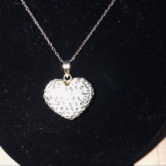 Pave heart necklace. Faux diamond. 16” - Picture 1 of 4